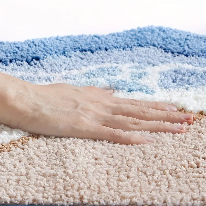Ocean Waves Microfiber Bath Mat – Soft High-Pile Non-Slip Bathroom Mat with Anti-Slip Backing – Machine Washable and Quick Drying 6