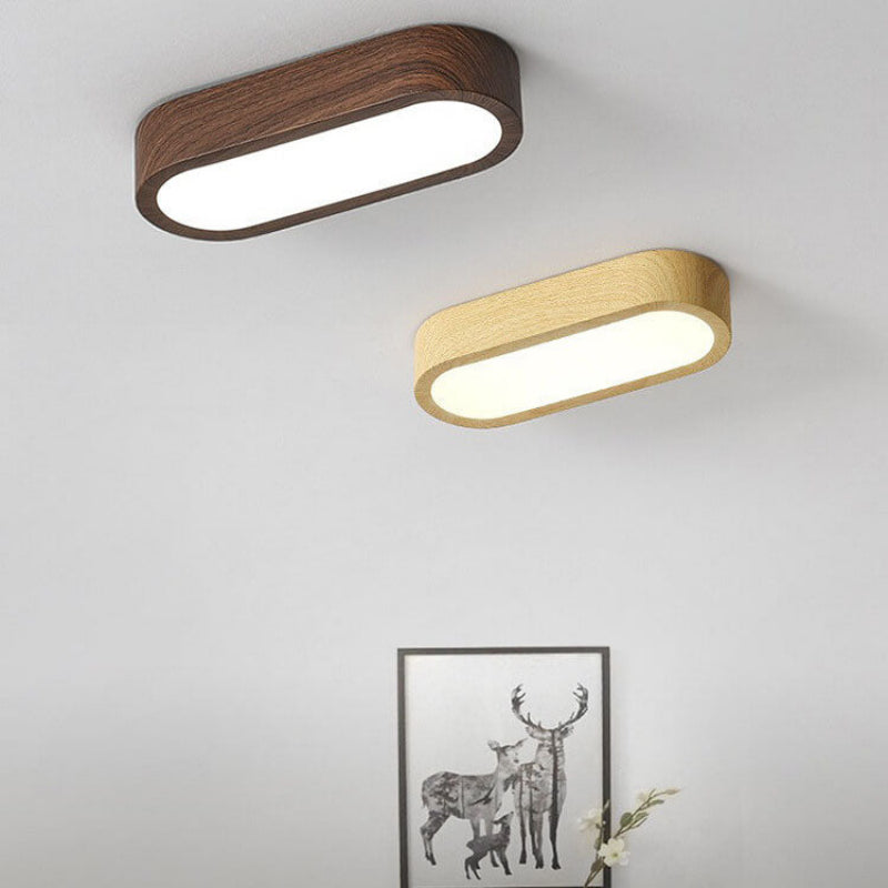Oval Wood Grain LED Flush Mount Ceiling Light - 8W, 800 Lumens, Minimalist 3