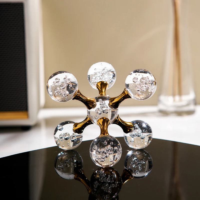 Paperweight Glass Metal Bubble Glass Star Design Gold Decorative Desk Ornament 05