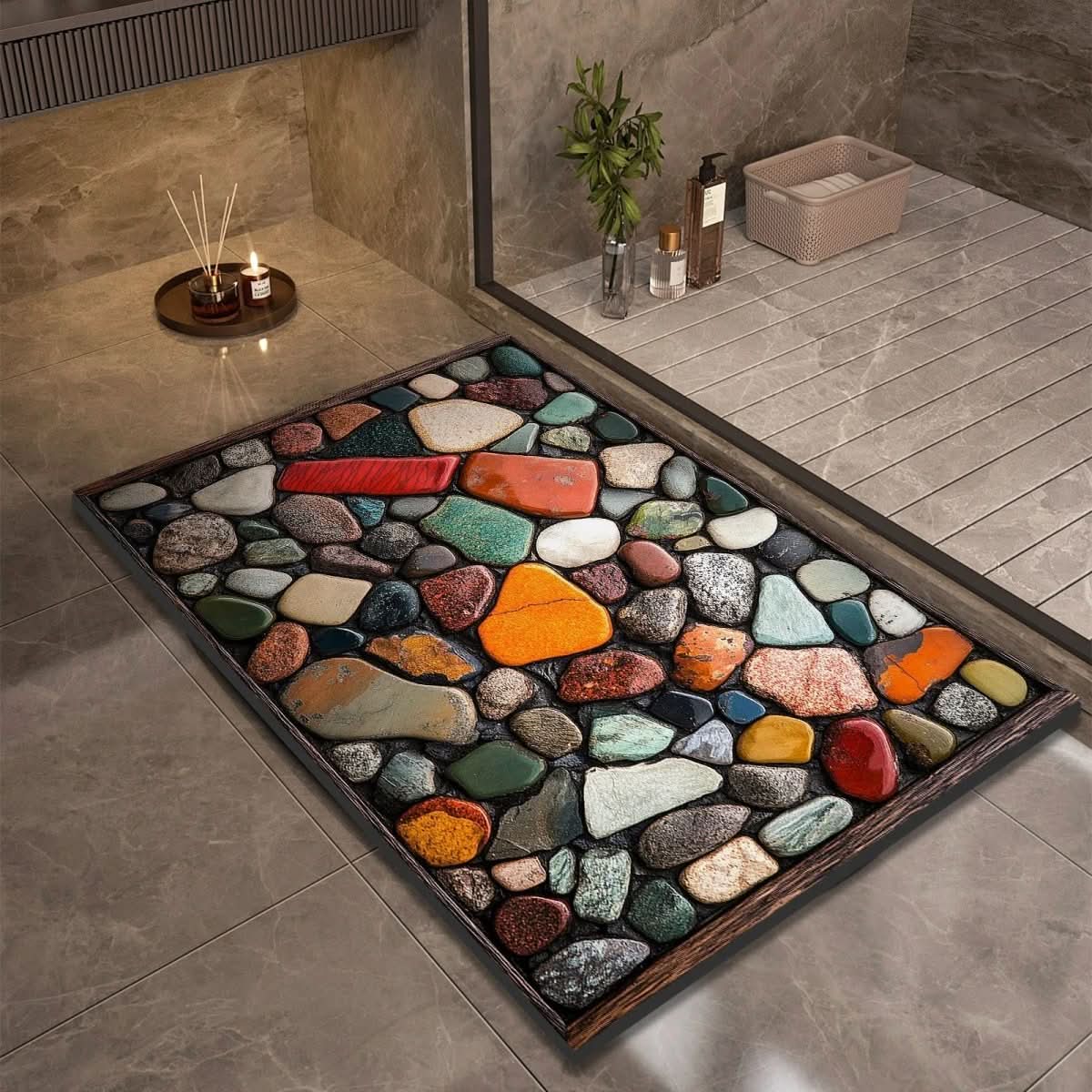 Bath Mat Diatomaceous Earth Non Slip Pebble Stone 2