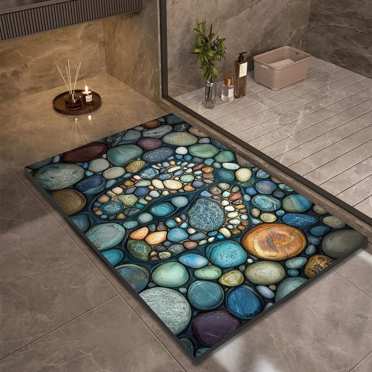 Bath Mat Diatomaceous Earth Non Slip Pebble Stone 14