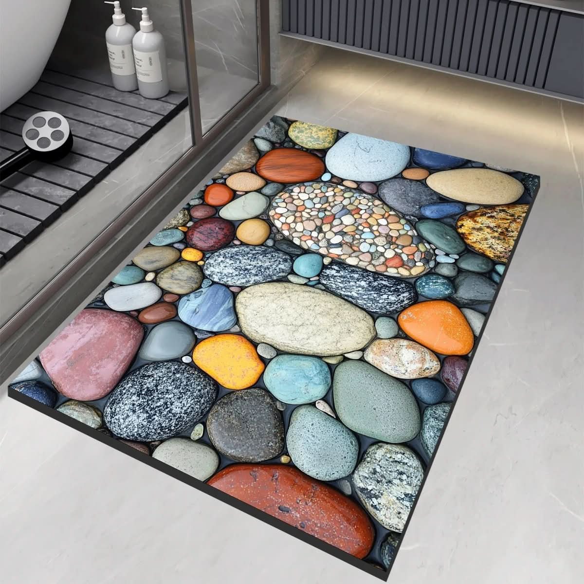 Bath Mat Diatomaceous Earth Non Slip Pebble Stone 4