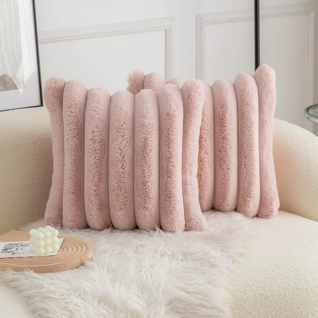 Pillow Covers Faux Fur Pink Sofa Pillow Covers Set of 2 3