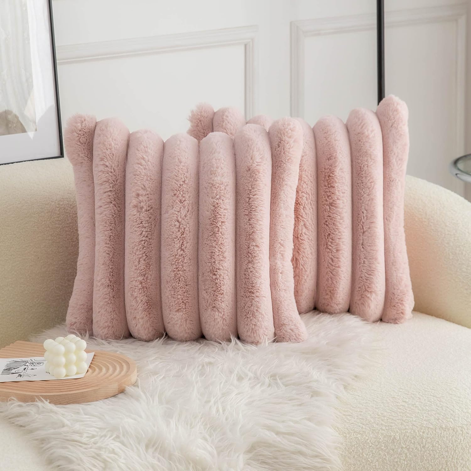 Pillow Covers Faux Fur Pink Sofa Pillow Covers Set of 2 3