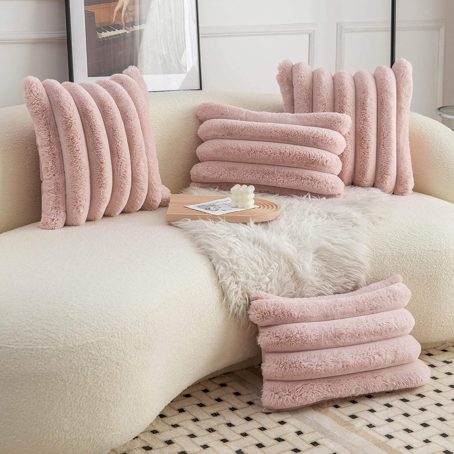 Pillow Covers Faux Fur Pink Sofa Pillow Covers Set of 2 
