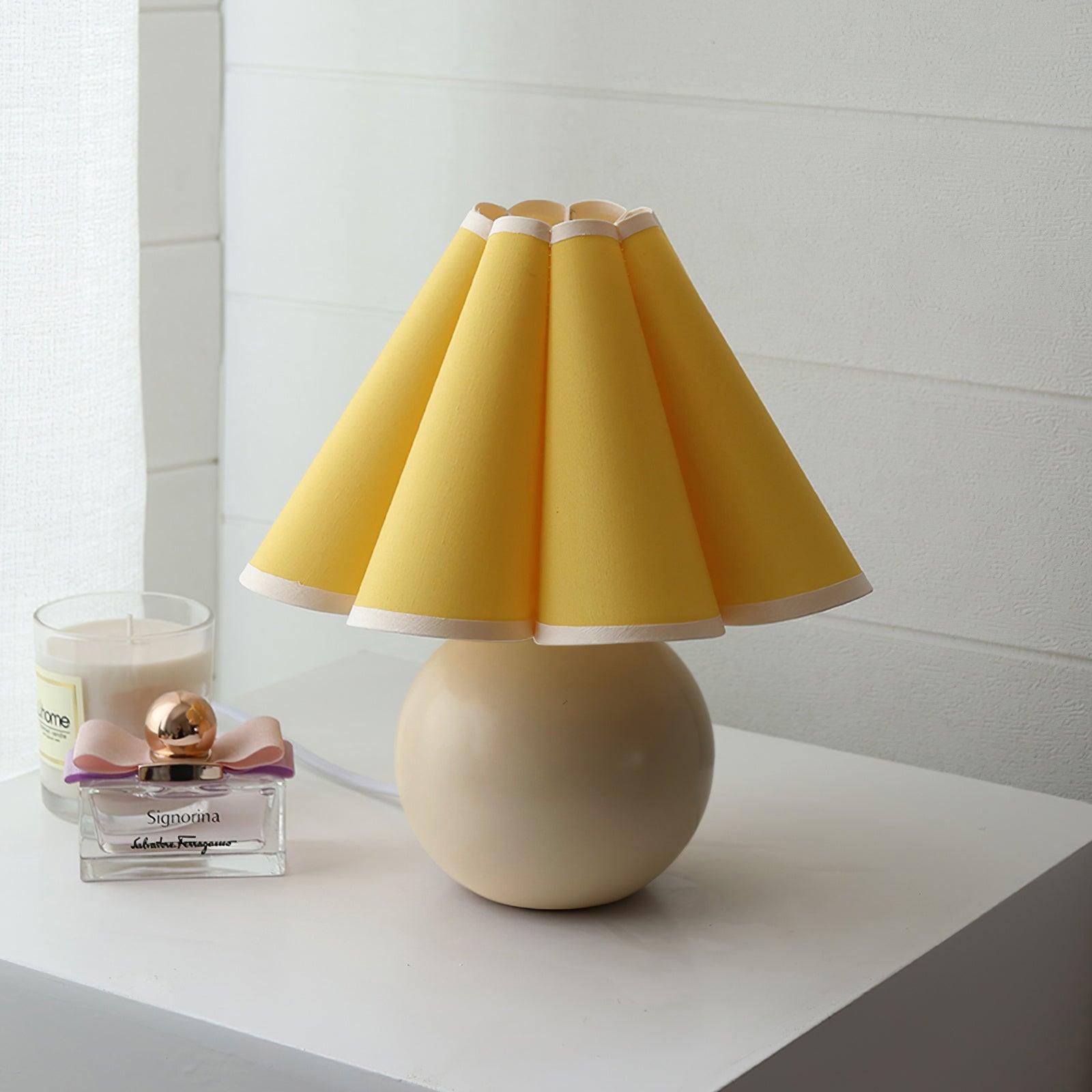 Pleated Table Lamp - Vintage Linen Shade & Ceramic Base, 11 5