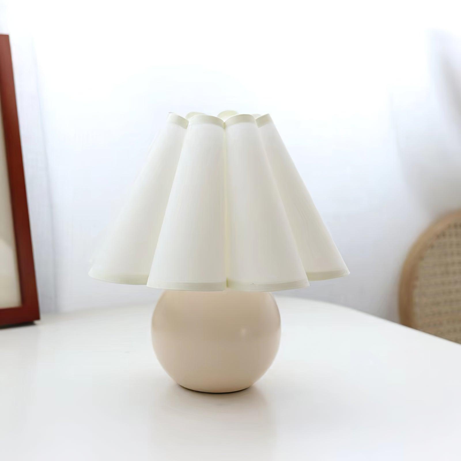 Pleated Table Lamp - Vintage Linen Shade & Ceramic Base, 11 9