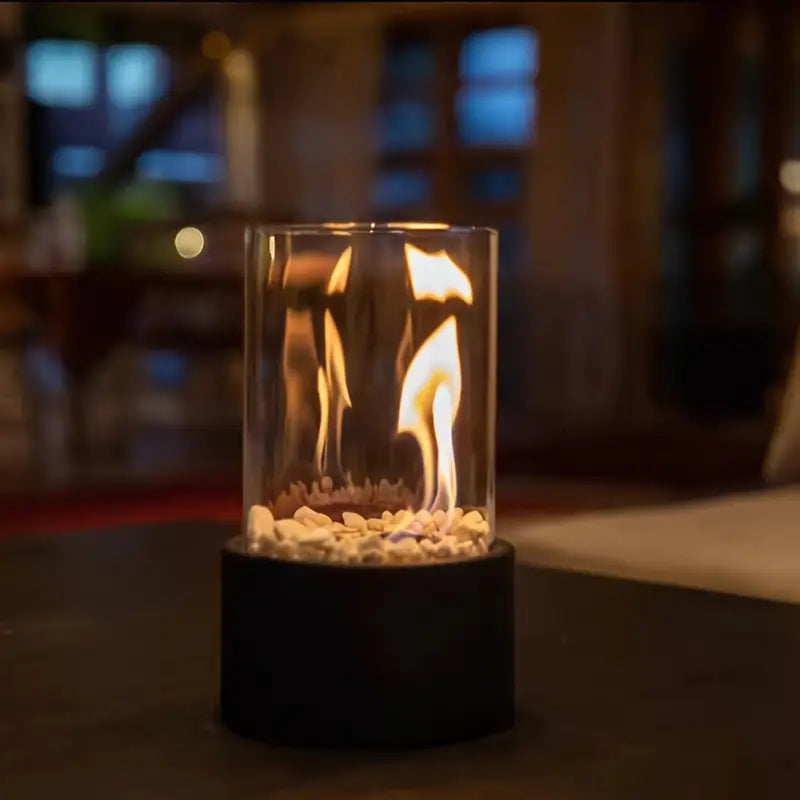 Portable Bioethanol Fireplace Glass Cylinder Tabletop Heater with Metal Base 6