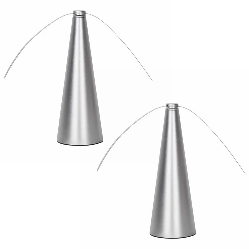 Two metallic cone-shaped lamps on a white background