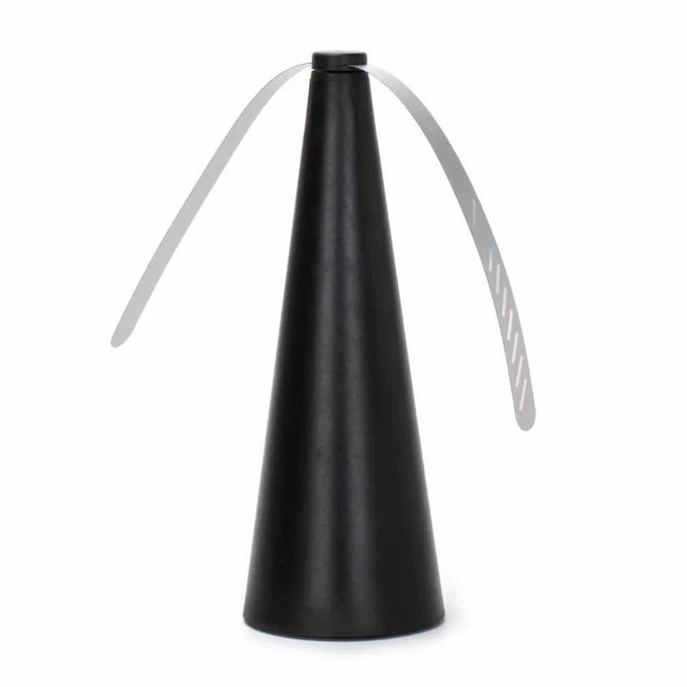 Black cone-shaped object with curved handles on a white background