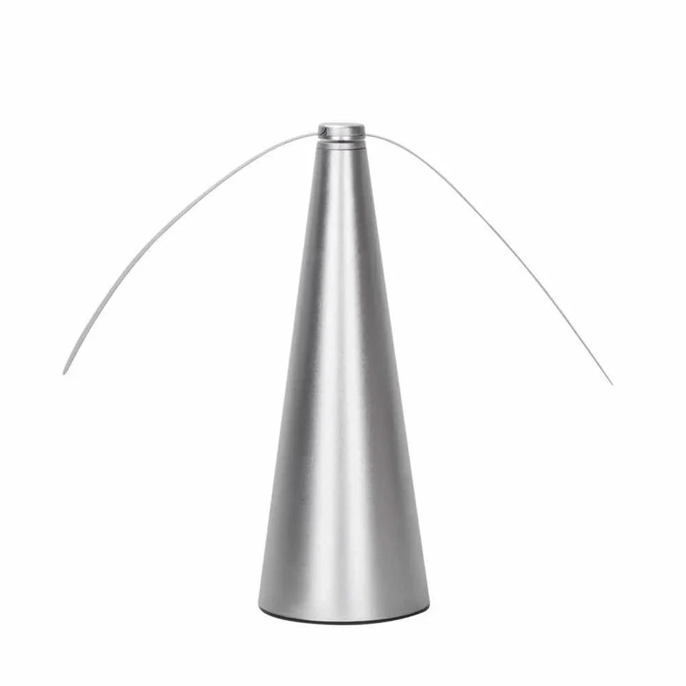 Silver vase with a conical shape on a white background