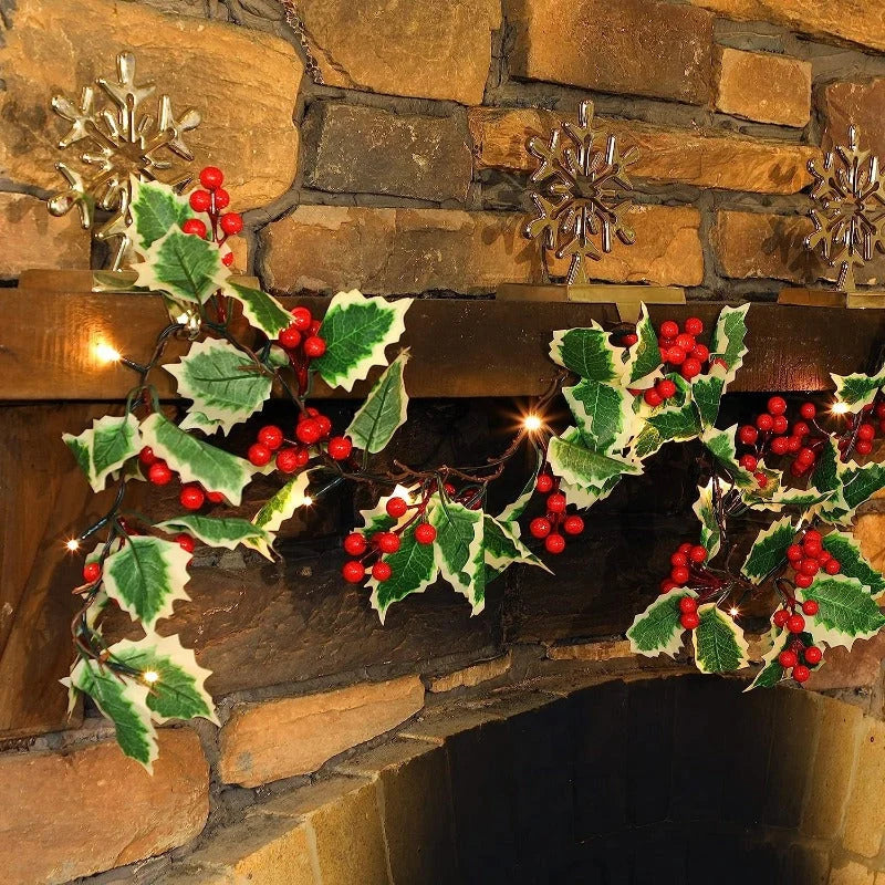 Holly Berry LED Christmas Garland Green White Decorative 6