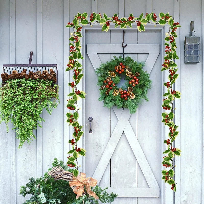 Holly Berry LED Christmas Garland Green White Decorative 5