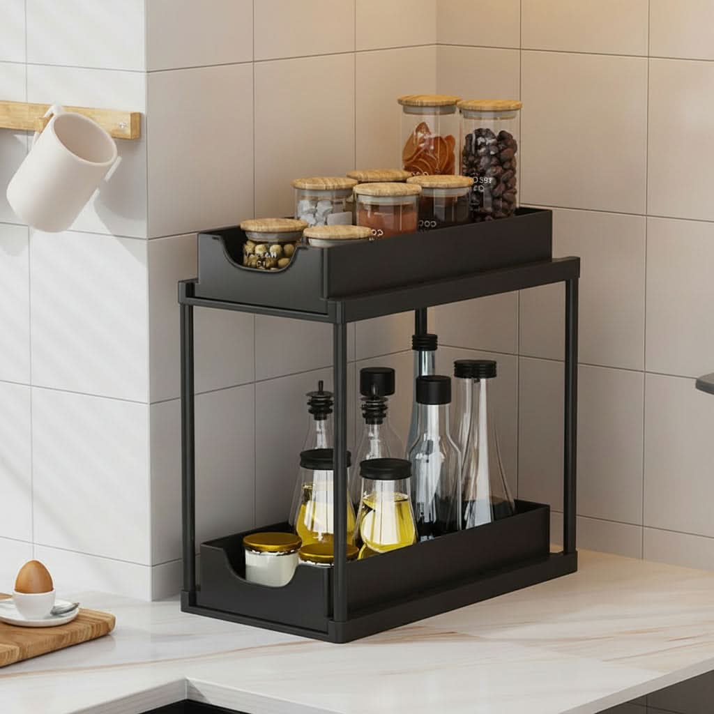 Pull-Out Sliding Rack Organizer - Efficient Kitchen & Pantry Organization 0