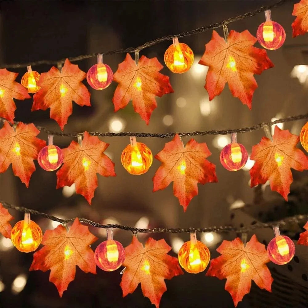 Pumpkin Leaf String Lights - Warm LED Fall Decor for Halloween & Thanksgiving 5