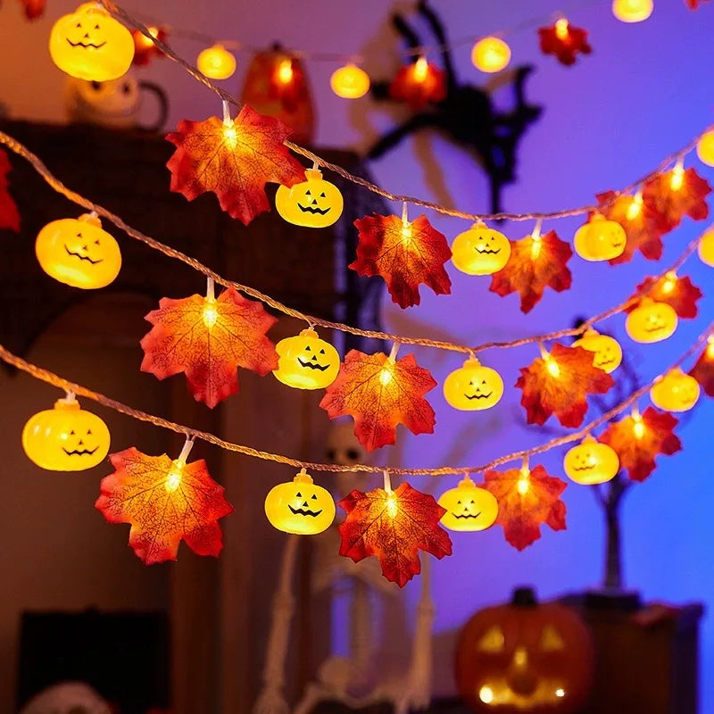 Pumpkin Leaf String Lights - Warm LED Fall Decor for Halloween & Thanksgiving 7