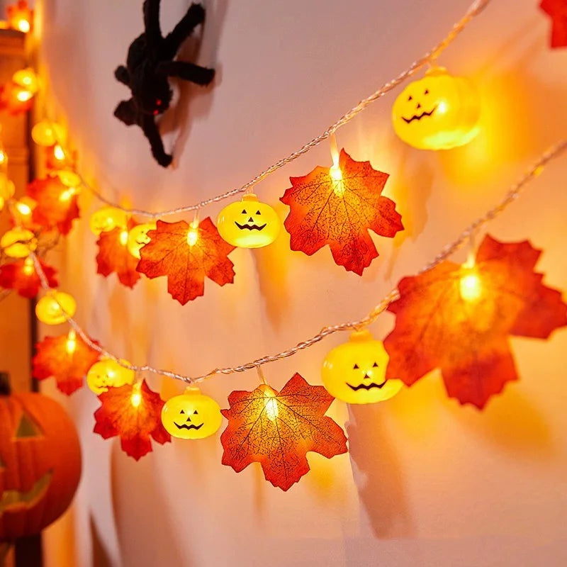 Pumpkin Leaf String Lights - Warm LED Fall Decor for Halloween & Thanksgiving 8
