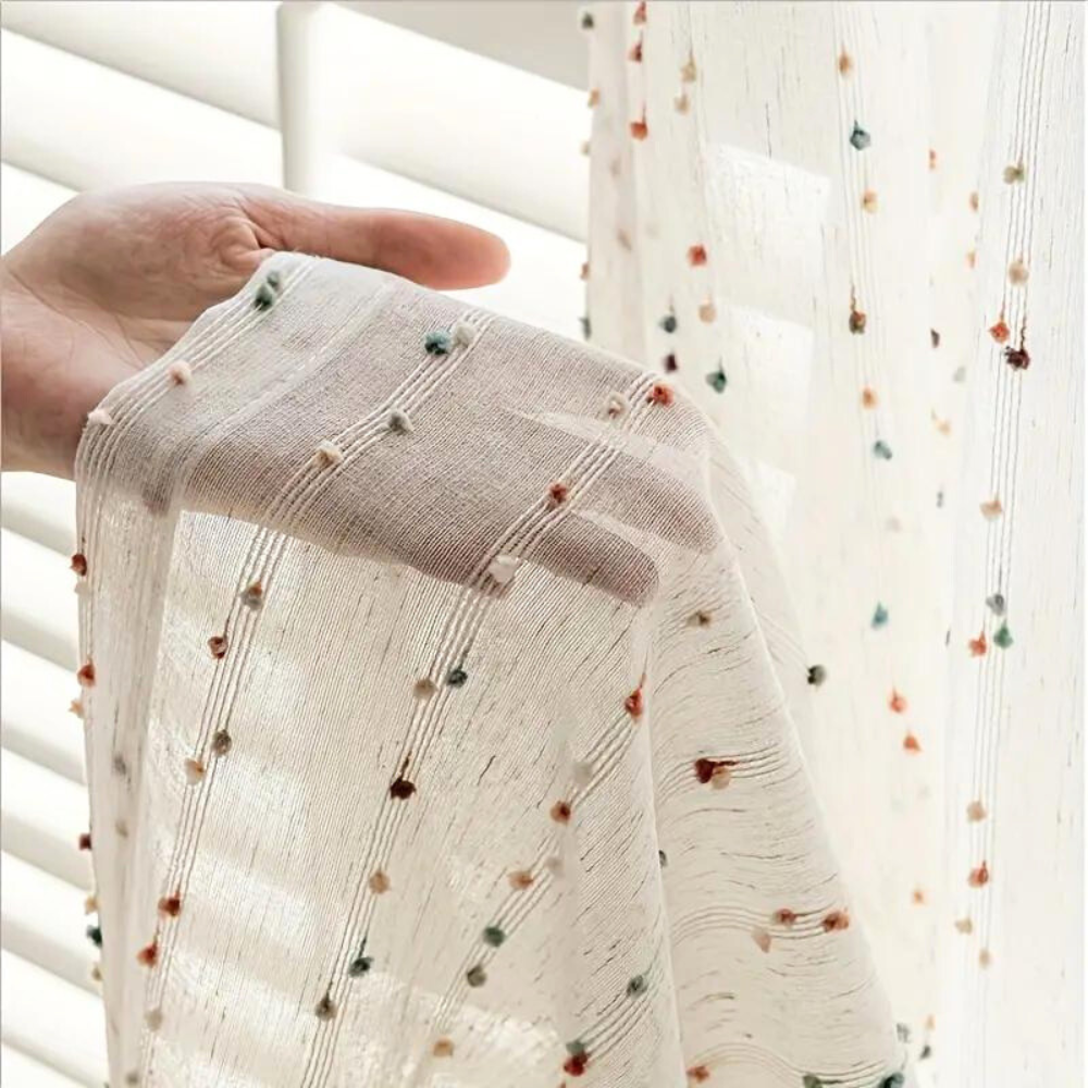 Rainbow Tulle Curtain - Semi-Sheer, Embroidered Design for Bright Spaces 0