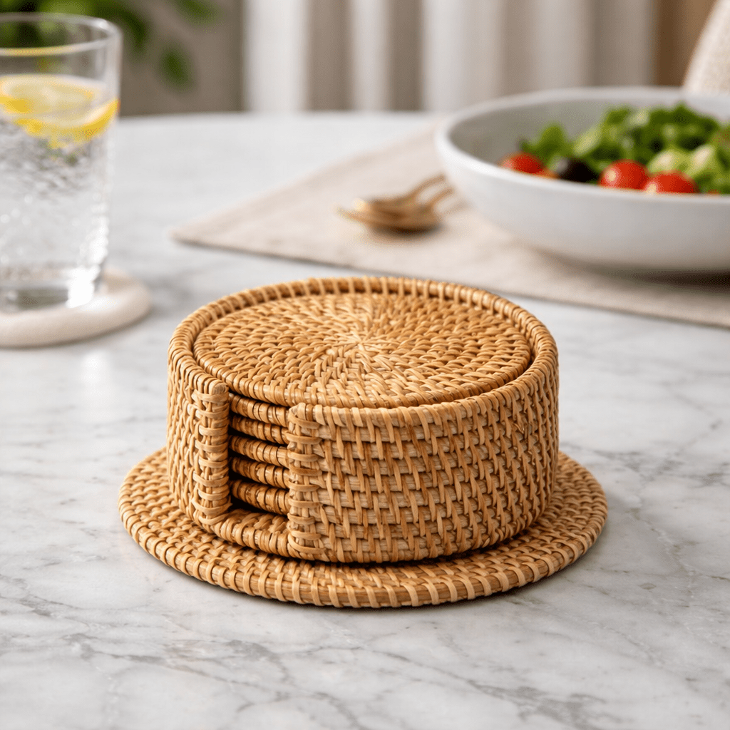 Rattan Drink Coasters - Stylish Heat-Insulating Table Protection 9