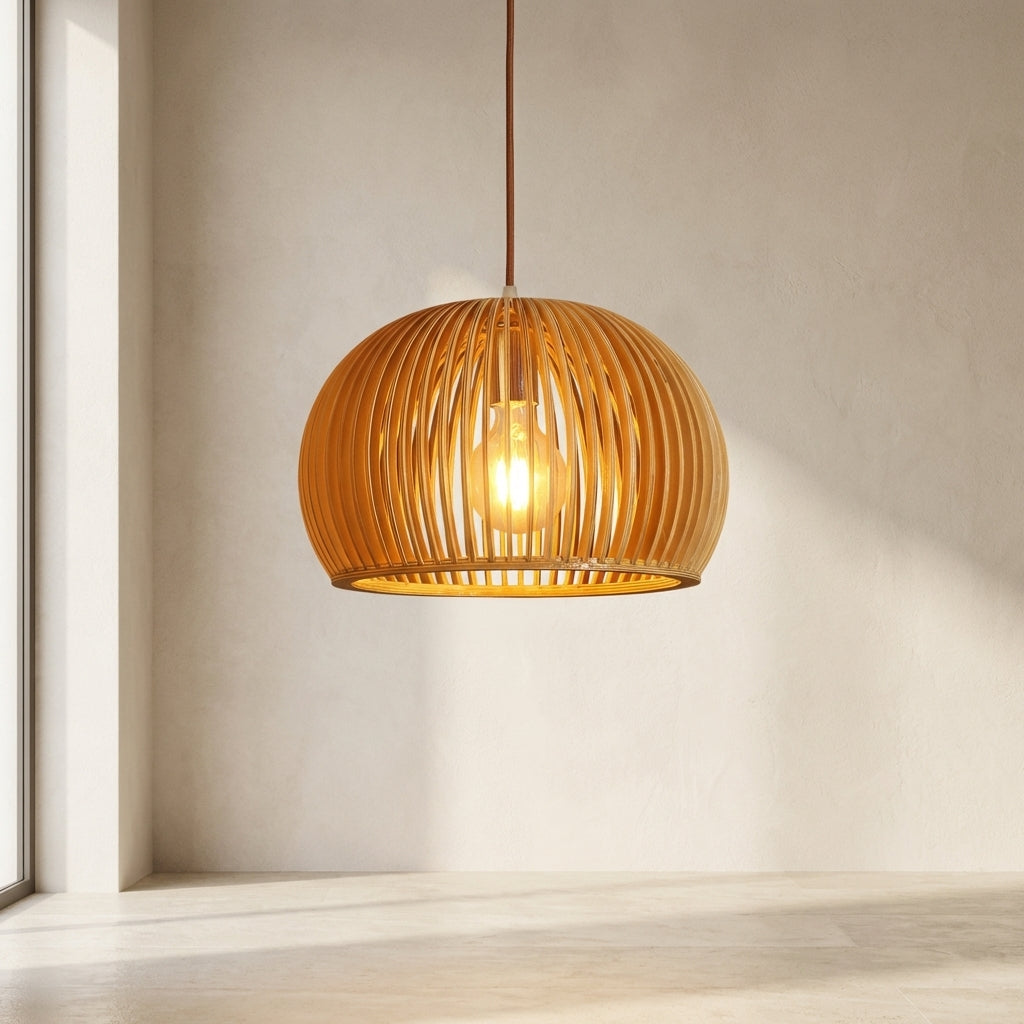 Rattan Pendant Light – Rustic Pumpkin Design for Kitchen and Living Room – Versatile Hanging Light in Multiple Sizes