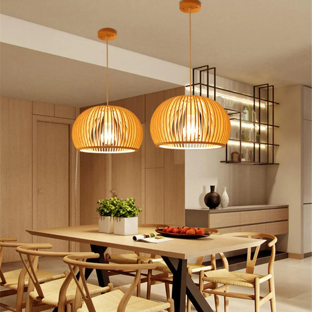 Rattan Pendant Light – Rustic Pumpkin Design for Kitchen and Living Room – Versatile Hanging Light in Multiple Sizes 1