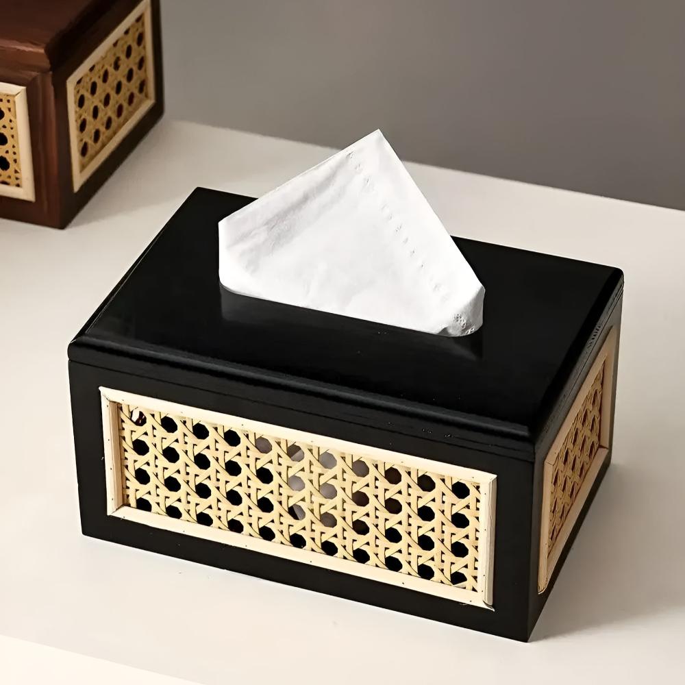 Rattan Tissue Box Cover - Elegant Wood Design for Stylish Organization 0