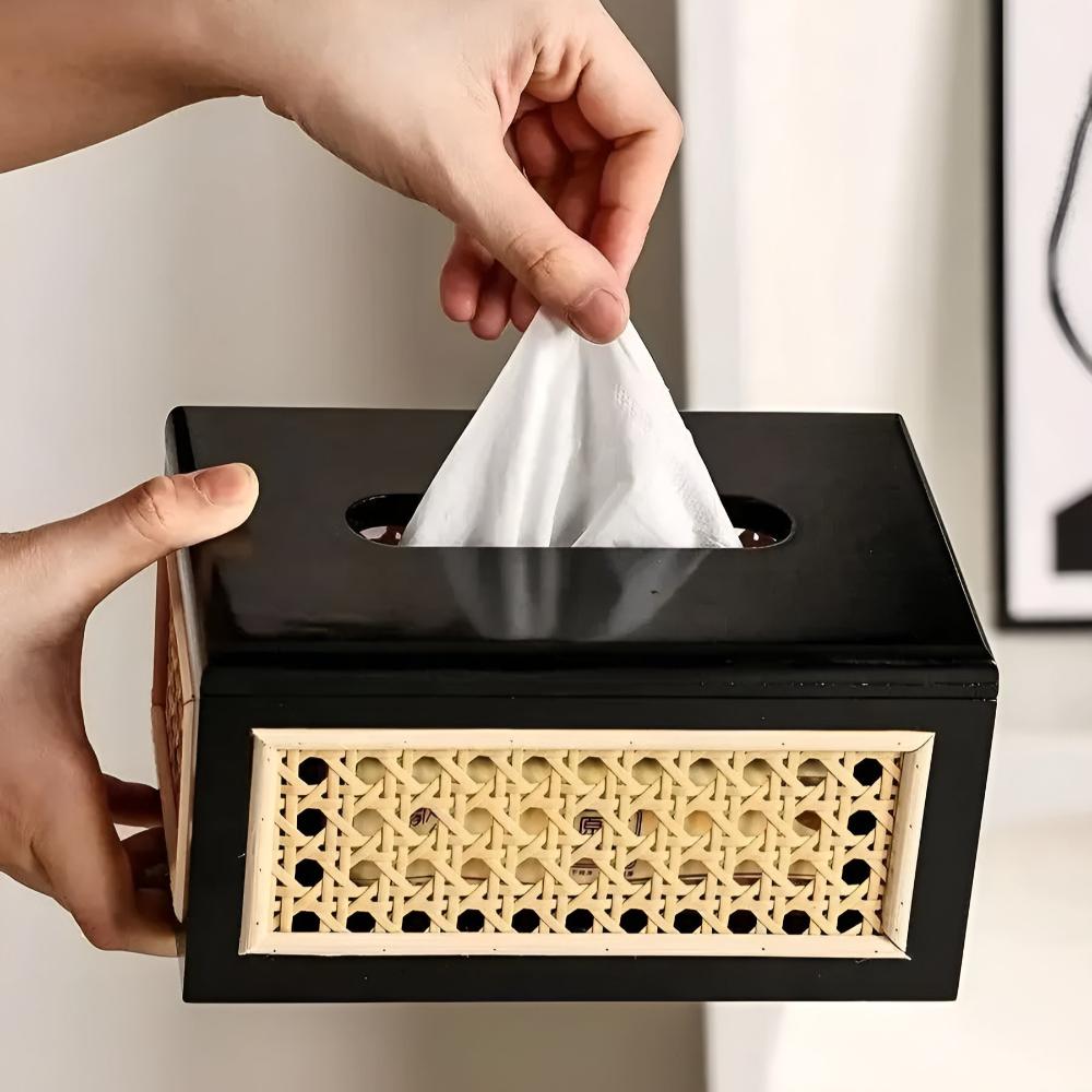 Rattan Tissue Box Cover - Elegant Wood Design for Stylish Organization 1