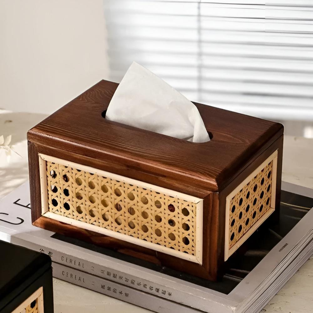 Rattan Tissue Box Cover - Elegant Wood Design for Stylish Organization 2
