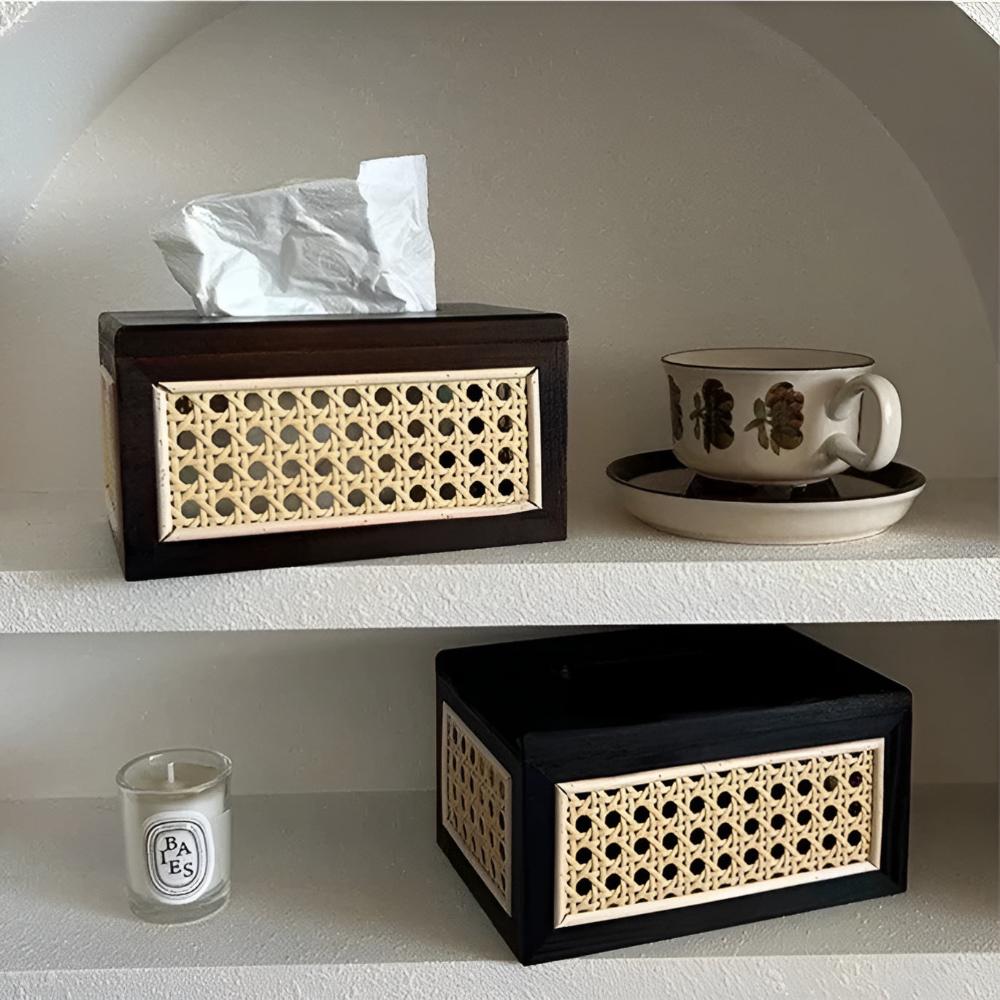 Rattan Tissue Box Cover - Elegant Wood Design for Stylish Organization 3