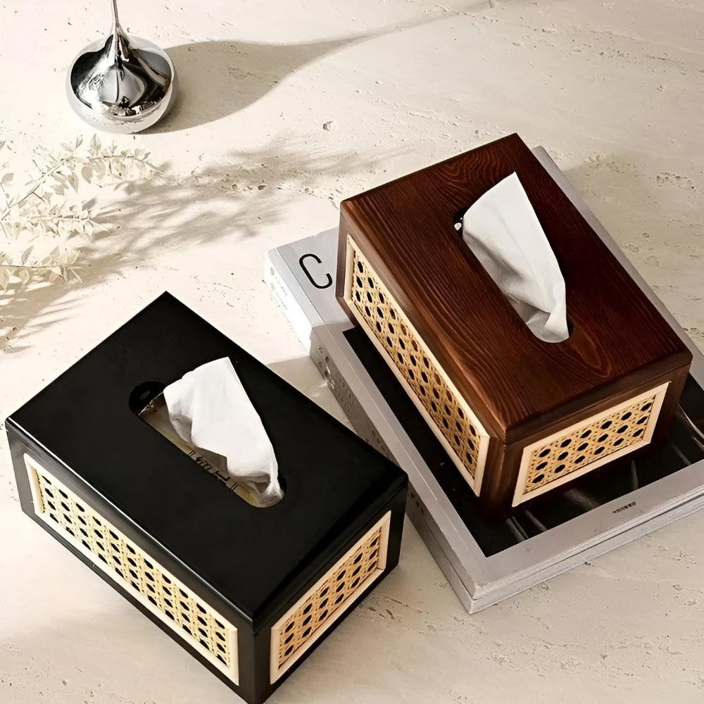 Rattan Tissue Box Cover - Elegant Wood Design for Stylish Organization 4