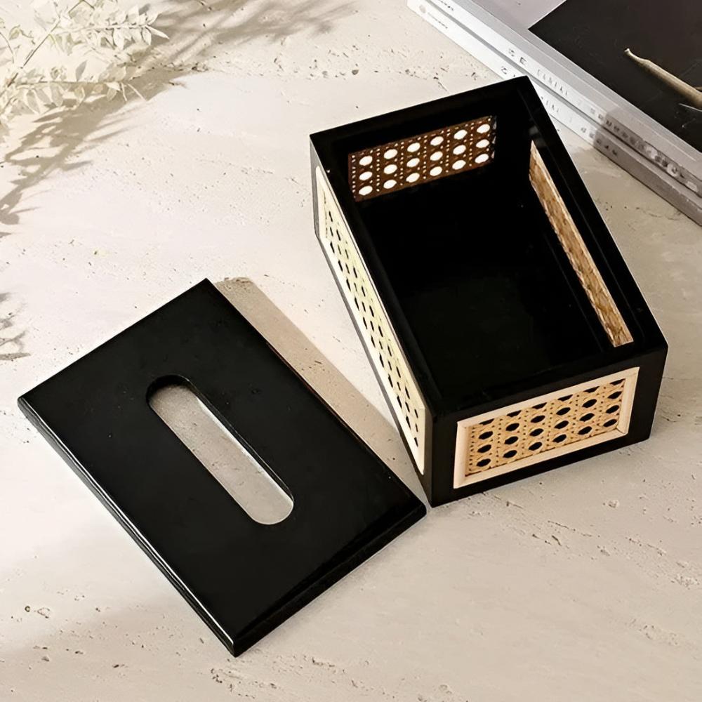Rattan Tissue Box Cover - Elegant Wood Design for Stylish Organization 5