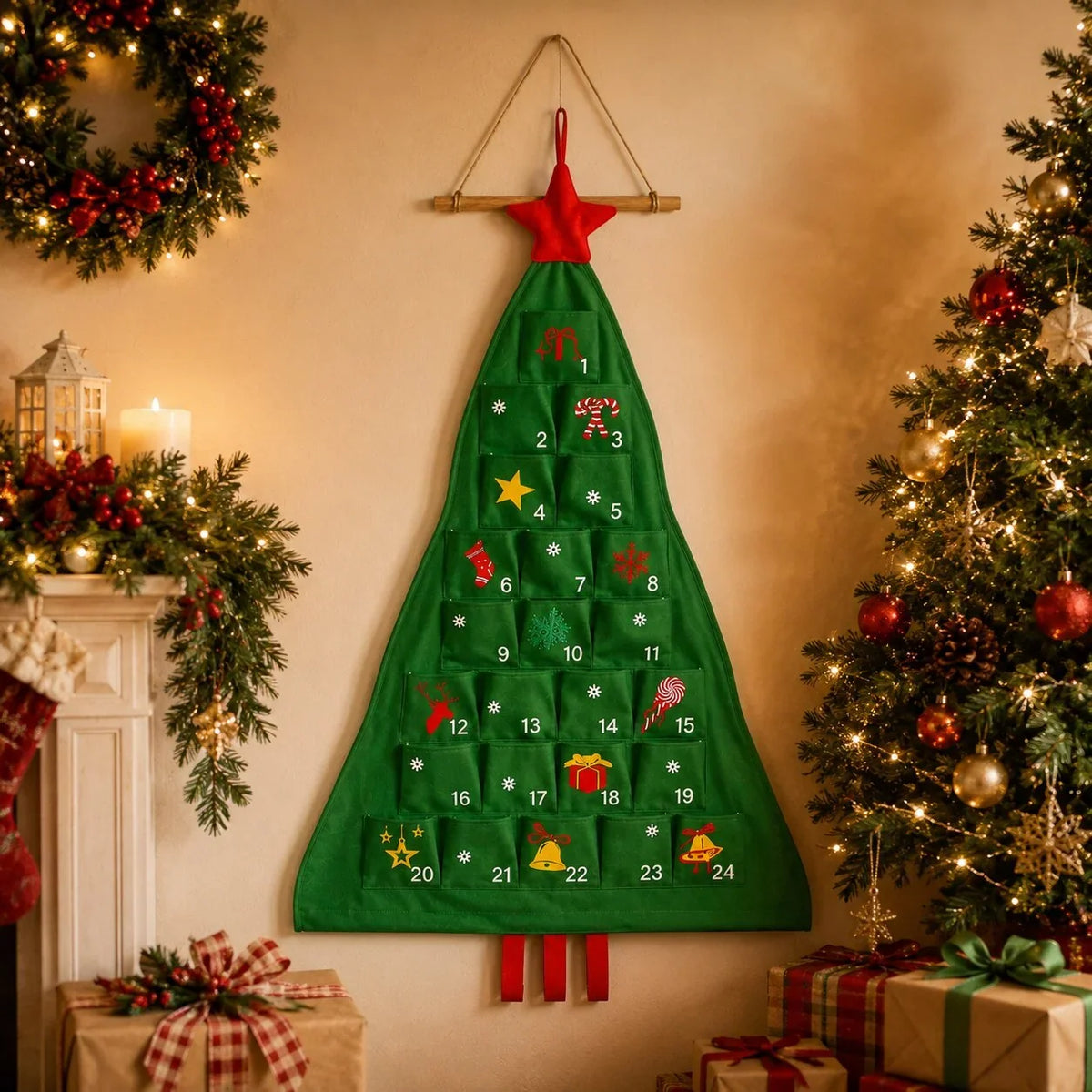 Refillable Christmas Tree Advent Calendar with 24 Pockets for Custom Holiday Countdown – Durable Fabric Decoration 2