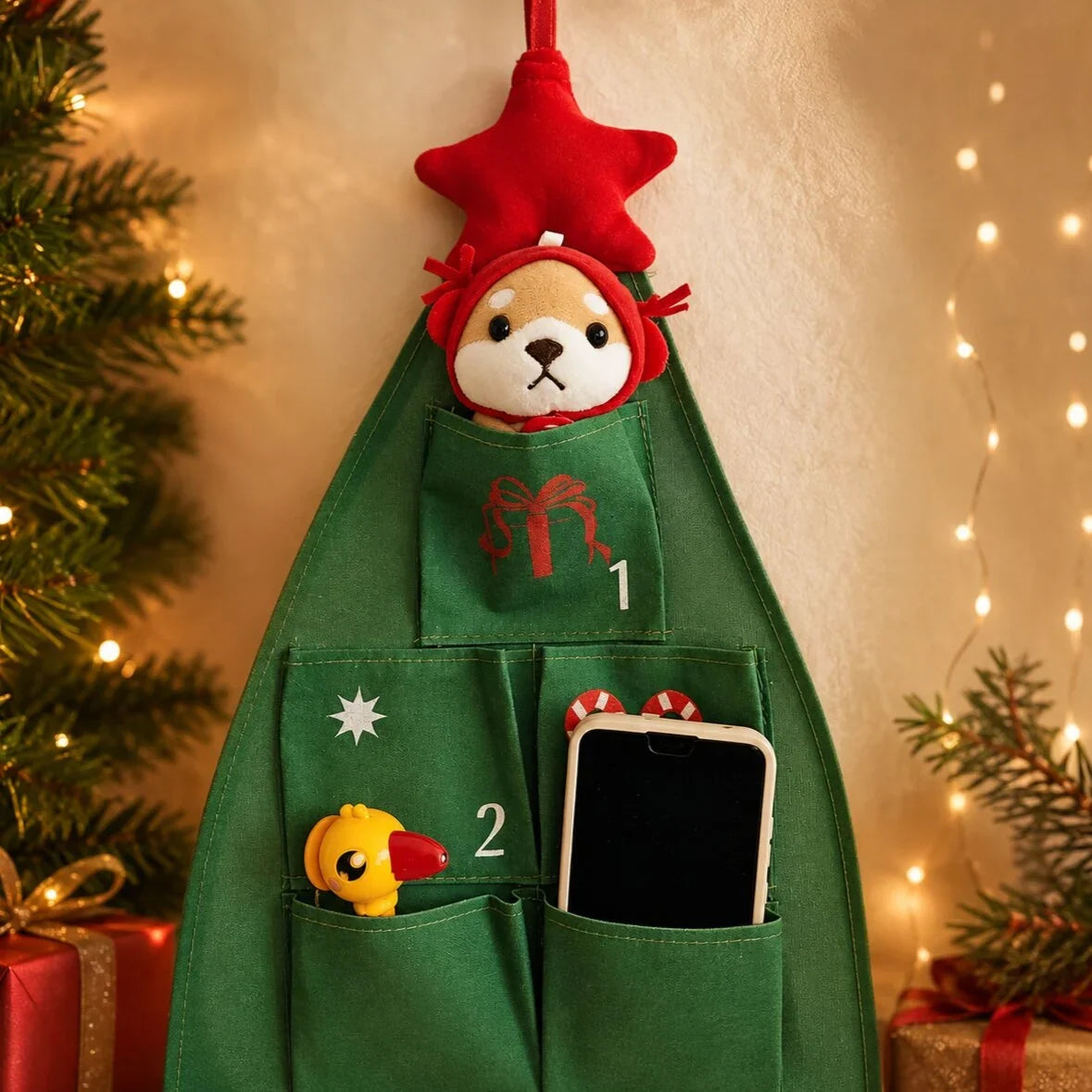 Refillable Christmas Tree Advent Calendar with 24 Pockets for Custom Holiday Countdown – Durable Fabric Decoration 4
