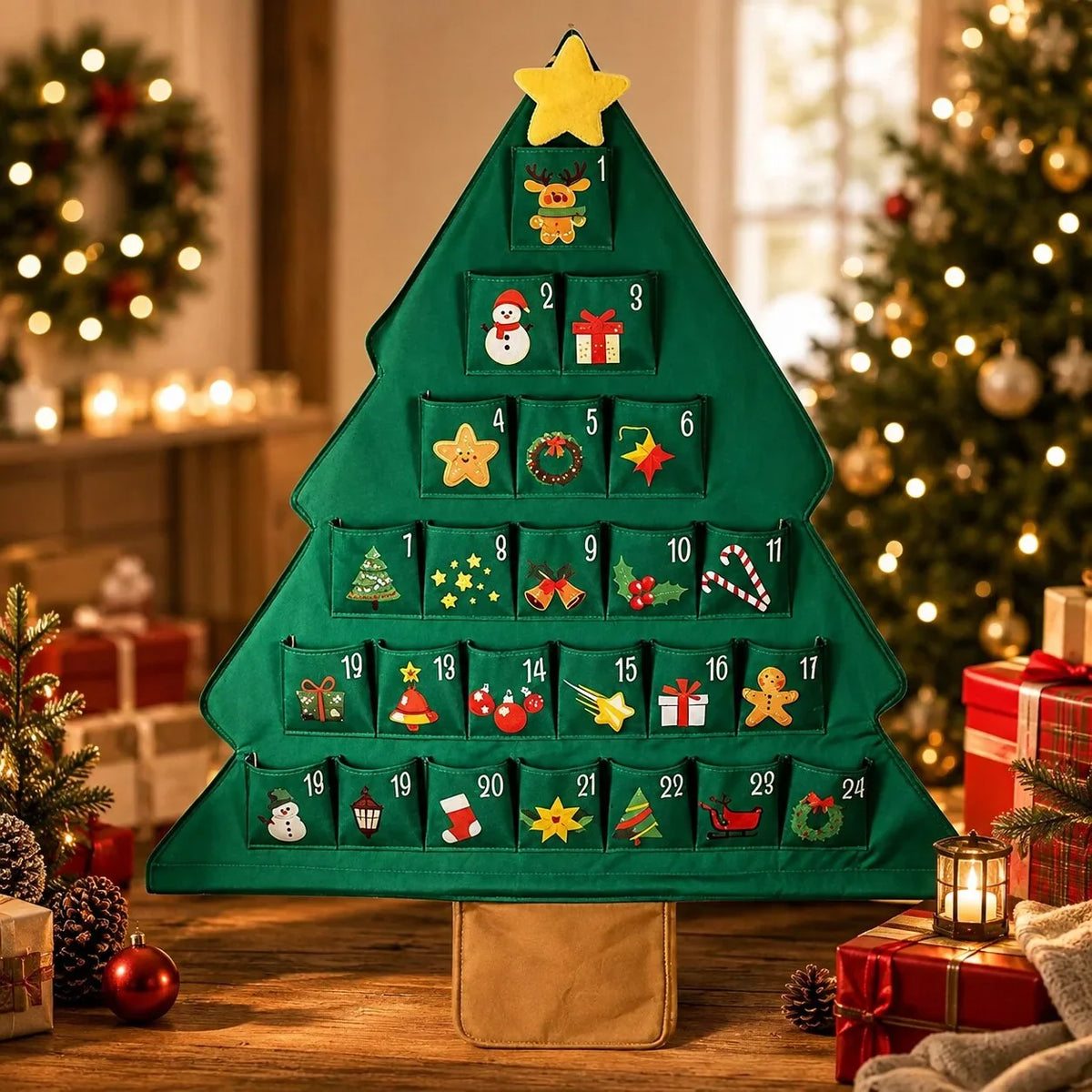 Refillable Christmas Tree Advent Calendar with 24 Pockets for Custom Holiday Countdown – Durable Fabric Decoration 5