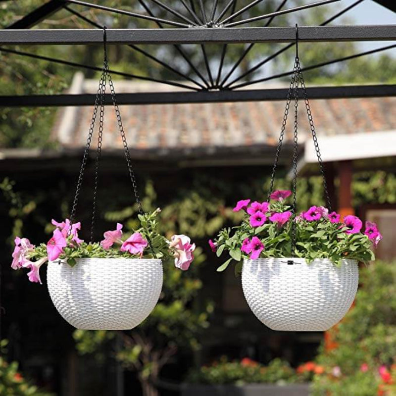 Resin Rattan Round Hanging Planter - Durable Indoor/Outdoor Plant Holder 3