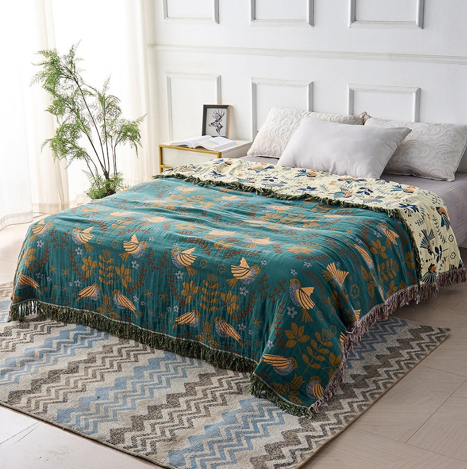 Reversible Throw Blanket - Soft 100% Cotton Nordic Design with Fringed Edges 2