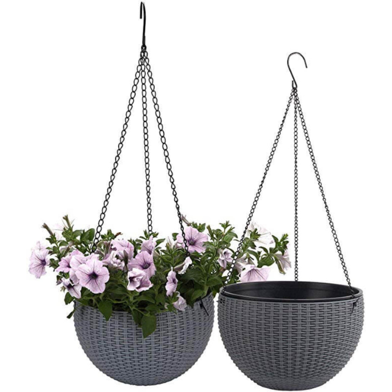 Round Hanging Planter Resin Woven Style Iron Chain 05