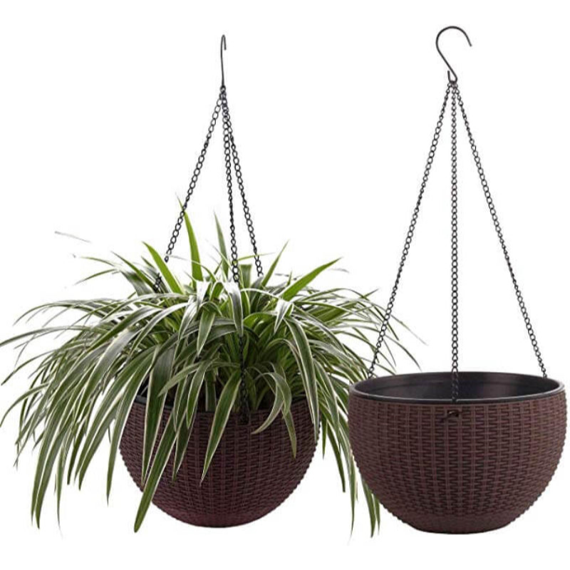 Round Hanging Planter Resin Woven Style Iron Chain 06