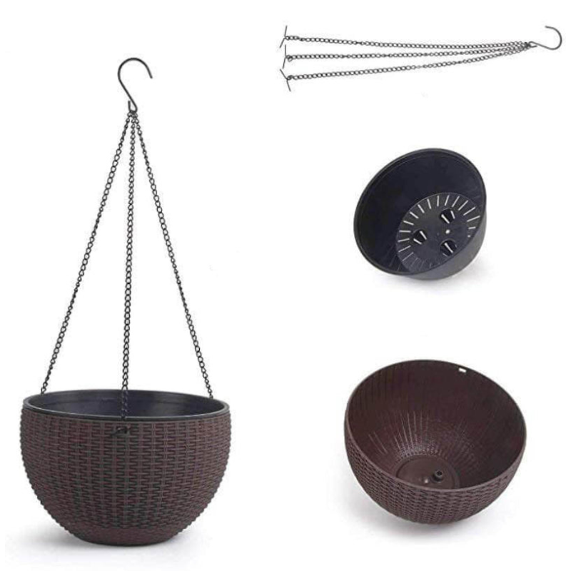 Round Hanging Planter Resin Woven Style Iron Chain 07