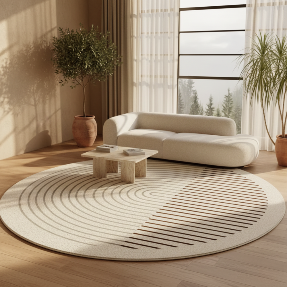 Round Washable Area Rug - Non-Slip Comfort for Living Room Decor 1