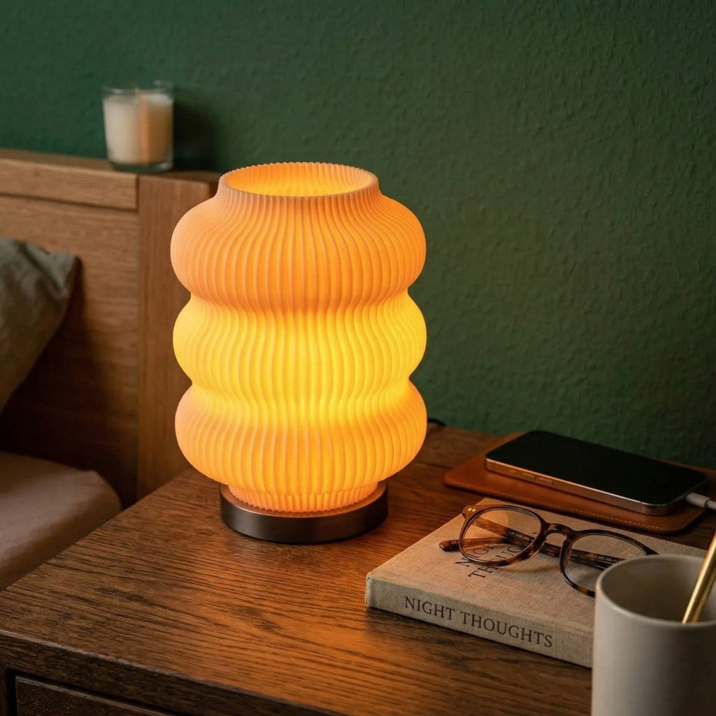 Rounded Glow Table Lamp - Adjustable Brightness, Stylish Wood Base 0
