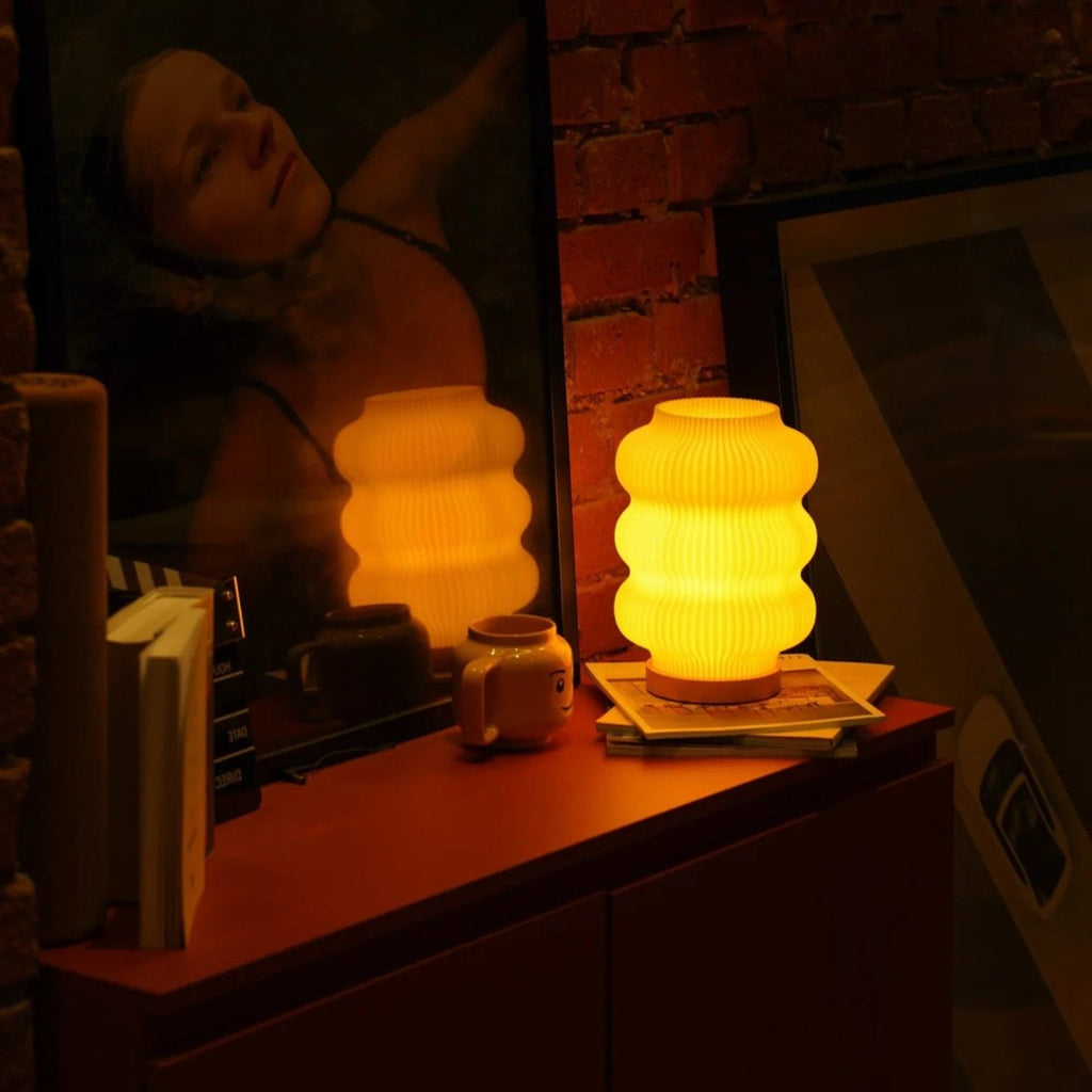 Rounded Glow Table Lamp - Adjustable Brightness, Stylish Wood Base 4