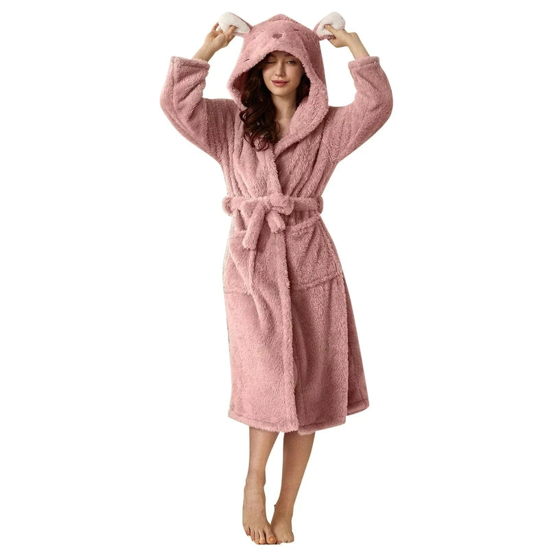 Fluffy Women's Bathrobe - Ultra Soft Cotton Bathrobe with Plush Texture