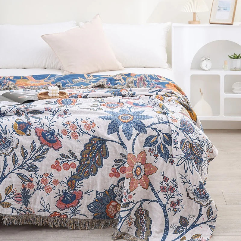 Rustic Floral Cotton Blanket - Lightweight, Reversible All-Season Throw 7