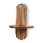 Wooden wall shelf with a curved design on a white background
