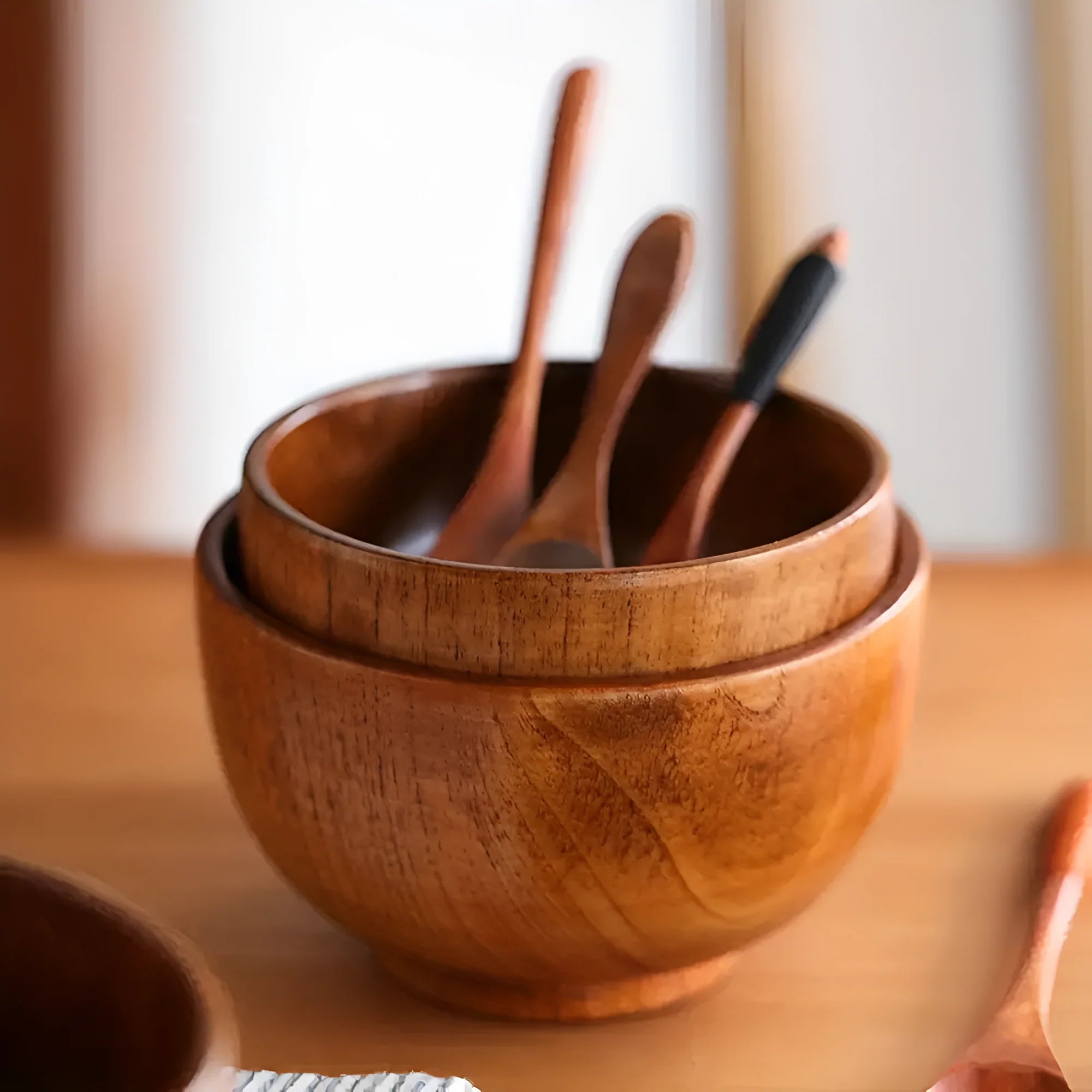 Jujube Wood Serving Bowl, Natural Wood Grain Finish, Raised Base