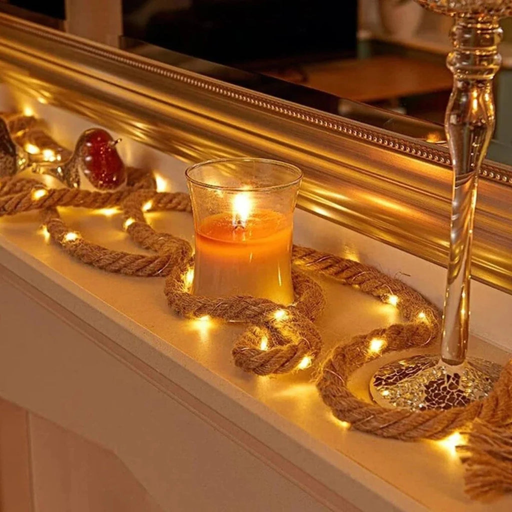 Hemp Rope Fairy Lights Rustic Design Warm White LED Indoor Outdoor 2