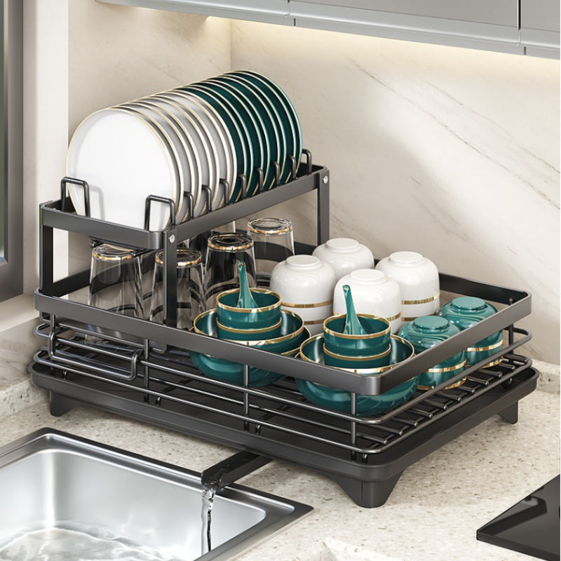Rustproof Dish Drainer Rack with Adjustable Swivel Spout – Large Capacity Carbon Steel Dish Drying Rack for Efficient Kitchen Organization 1