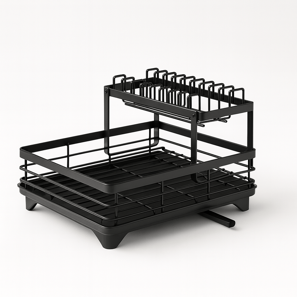 Rustproof Dish Drainer Rack with Adjustable Swivel Spout – Large Capacity Carbon Steel Dish Drying Rack for Efficient Kitchen Organization 6