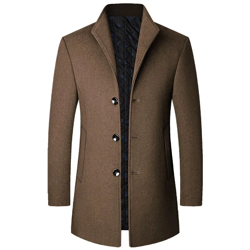 Men’s Wool Overcoat Lightweight Warm Winter Coat with Button Front